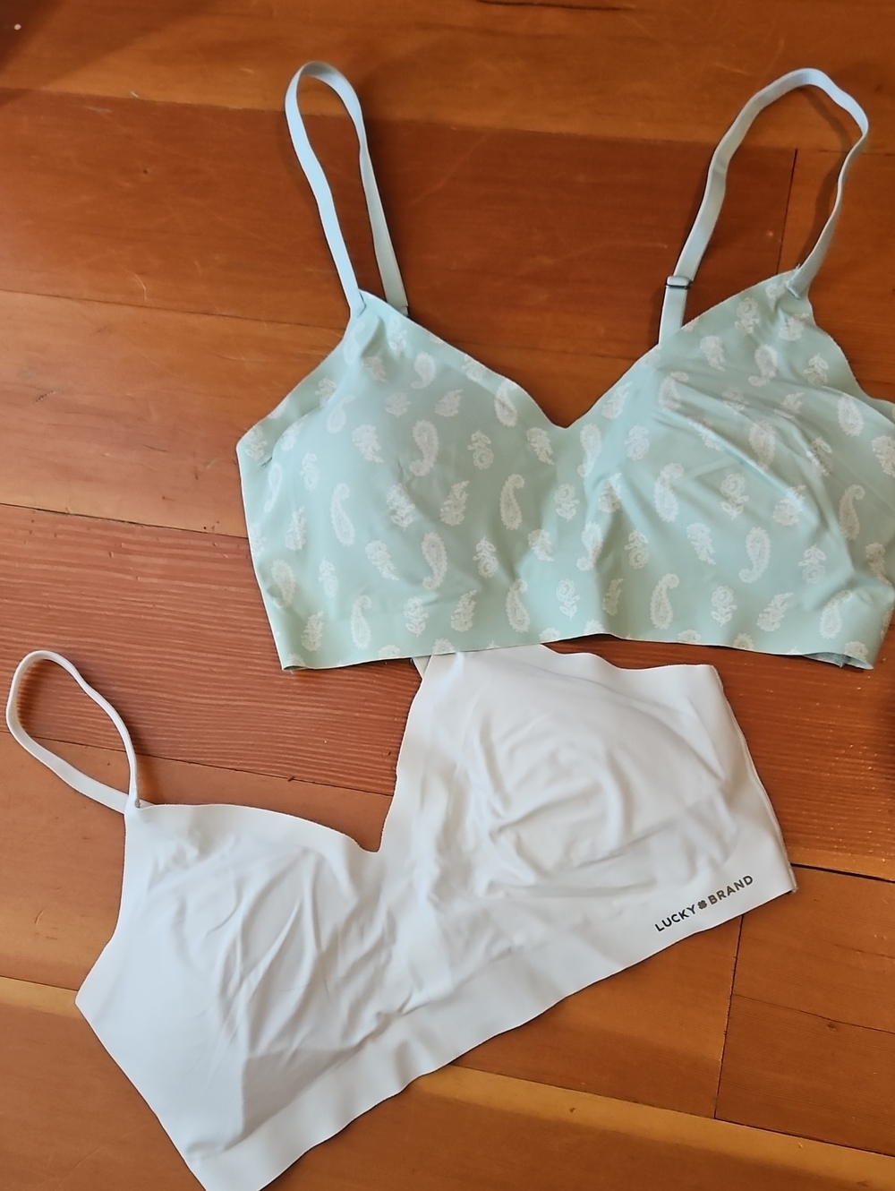 Lucky Brand Mint Paisley Bralette and White Seamless Bandeau Set